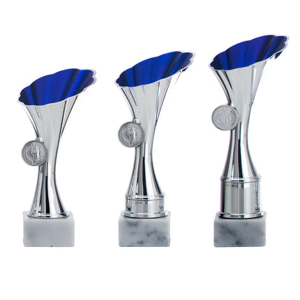 van der Storm Sportprijzen AR 1024 beker zilver-blauw in 3 maten 19-22 cm