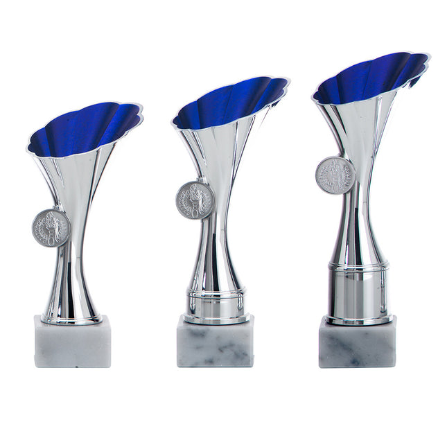 van der Storm Sportprijzen AR 1024 beker zilver-blauw in 3 maten 19-22 cm