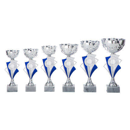 van der Storm Sportprijzen AR 1027 beker zilver-blauw in 6 maten 21-27 cm