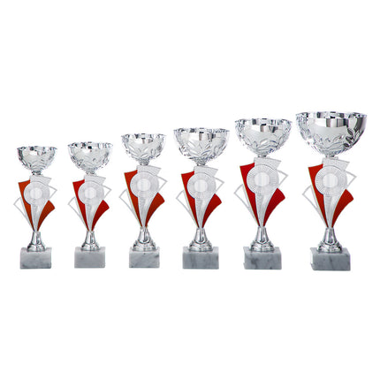 van der Storm Sportprijzen AR 1028 beker zilver-rood in 6 maten 21-27 cm