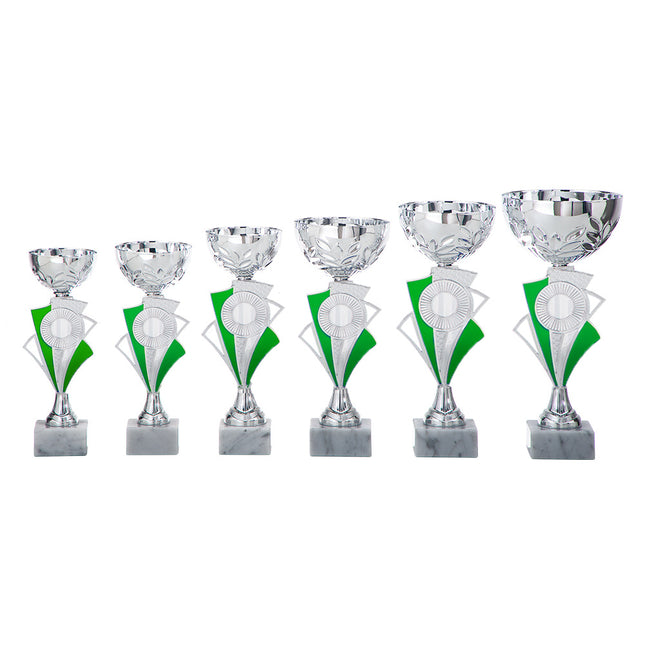 van der Storm Sportprijzen AR 1029 beker zilver-groen in 6 maten 21-27 cm