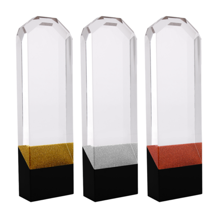 van der Storm Sportprijzen CLING LUXE GLAS AWARD IN GOUD-ZILVER-BRONS  24 CM MET LUXE DOOS