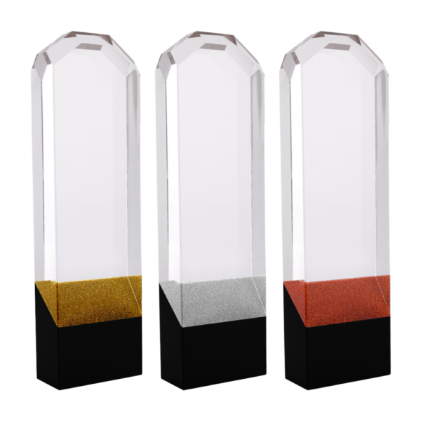 van der Storm Sportprijzen CLING LUXE GLAS AWARD IN GOUD-ZILVER-BRONS  24 CM MET LUXE DOOS