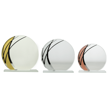 van der Storm Sportprijzen GILLIAN LUXE GLAS AWARD IN GOUD-ZILVER-BRONS  17-21CM MET LUXE DOOS