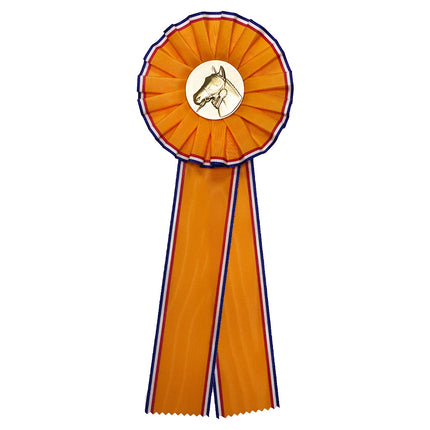 van der Storm Sportprijzen R 6  Grote kampioensrozet Oranje met R-W-BL bies.