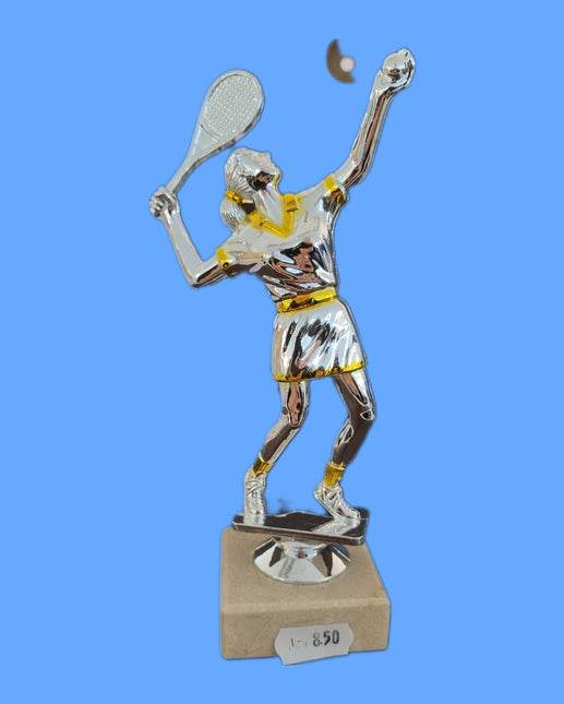 van der Storm Sportprijzen Tennis Dame op voet glans zilver ca. 15 cm