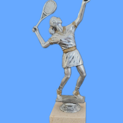 van der Storm Sportprijzen Tennis Dame op voet mat zilver ca. 15 cm