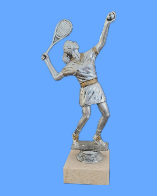 van der Storm Sportprijzen Tennis Dame op voet mat zilver ca. 15 cm
