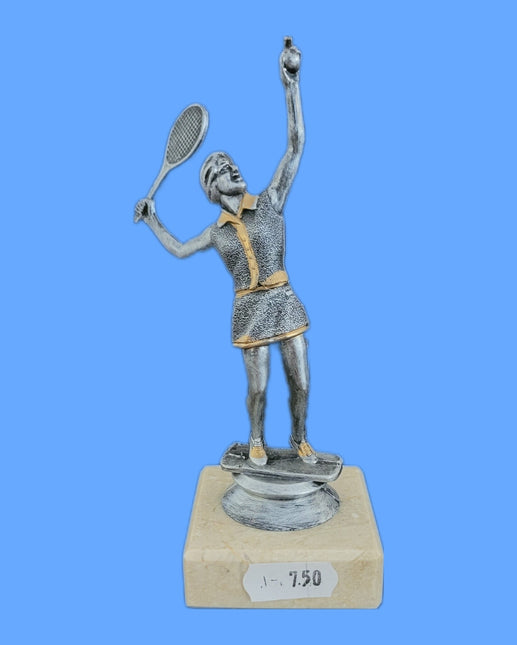 van der Storm Sportprijzen Tennisdame op voet mat zilver ca. 13 cm