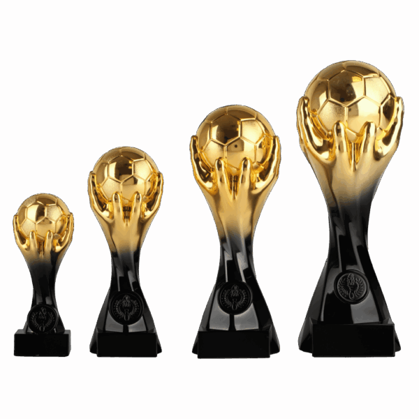 van der Storm Sportprijzen WPT 021.86 Voetbal trofee zwart-goud in 4 maten 15-27Cm